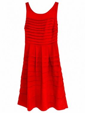 Eva Franco Coral Orange Fit & Flare Dress Size 6 Tiered Pleated Cocktail Dress